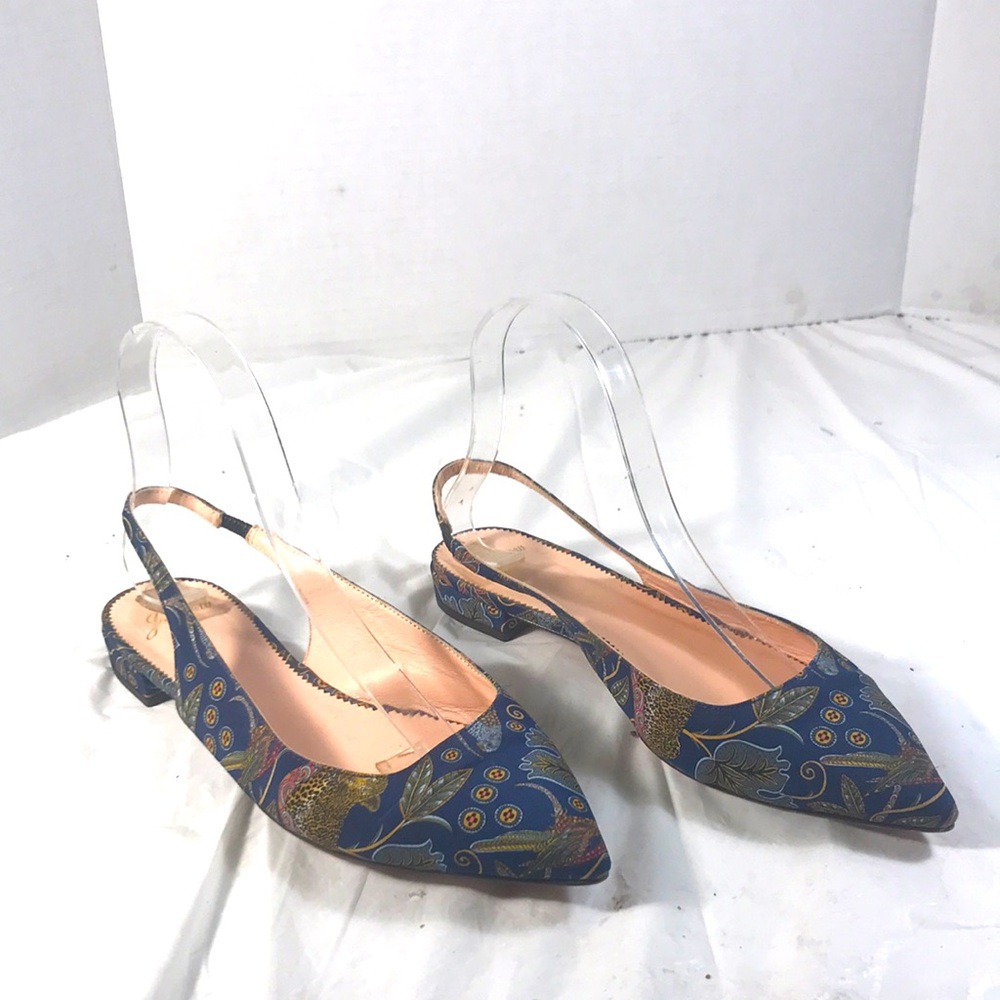 J. Crew Gwen Women’s Slingback Blue Botanical Cheetah Print Pointy Toe Flats